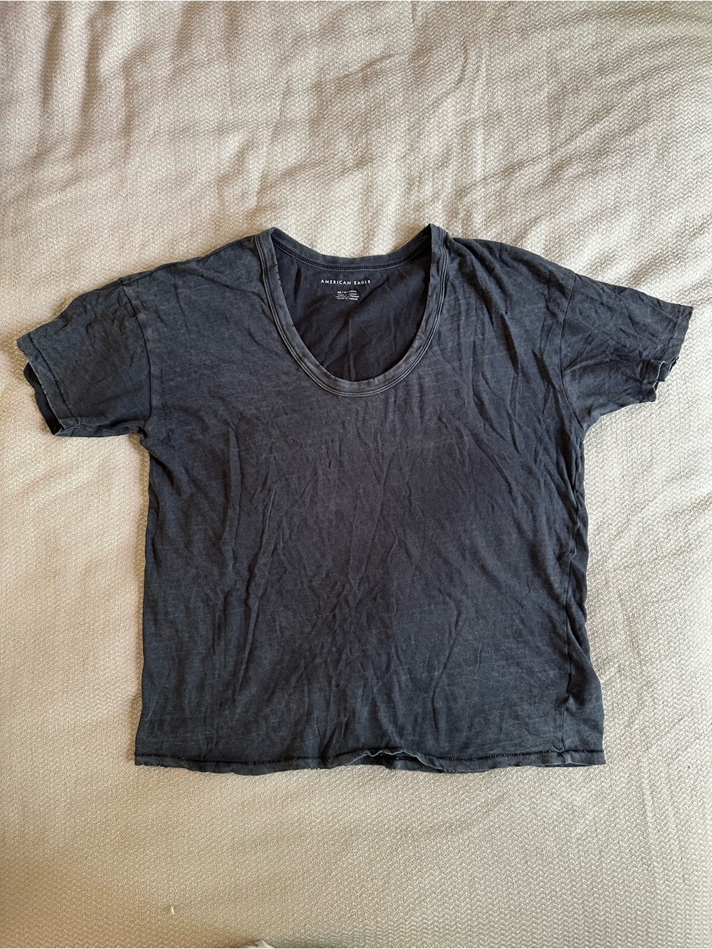 American Eagle Black Crewneck Scoop Neck Tee Faded Black Oversized